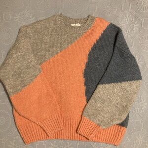 TOPSHOP small chunky knit crop colorblock sweater pullover jumper pink gray blue